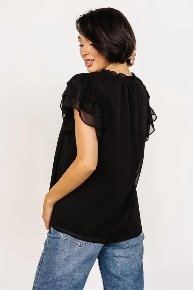 Asher Ruffle Sleeve Top Black Women Baltic Born Blouses Shirts