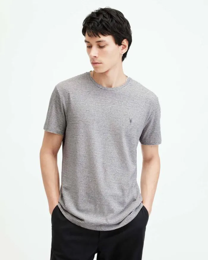 Ashton Striped Crew Neck TShirt Chlk Whtash Gry Men AllSaints TShirts