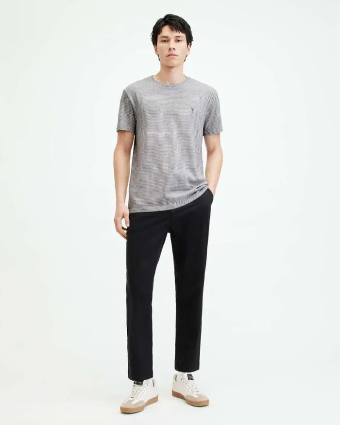 Ashton Striped Crew Neck TShirt Chlk Whtash Gry Men AllSaints TShirts