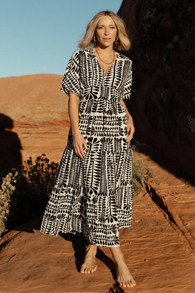 Austin Kimono Dress Black Print Women Baltic Born Midi Dresses