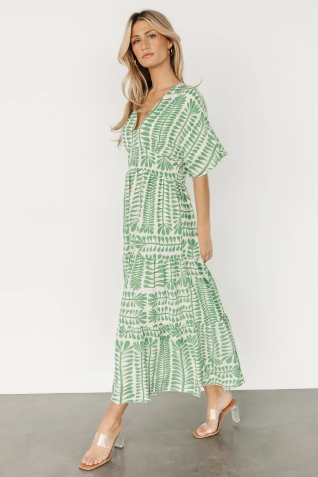 Austin Kimono Dress Green Print Women Baltic Born Bump Friendly