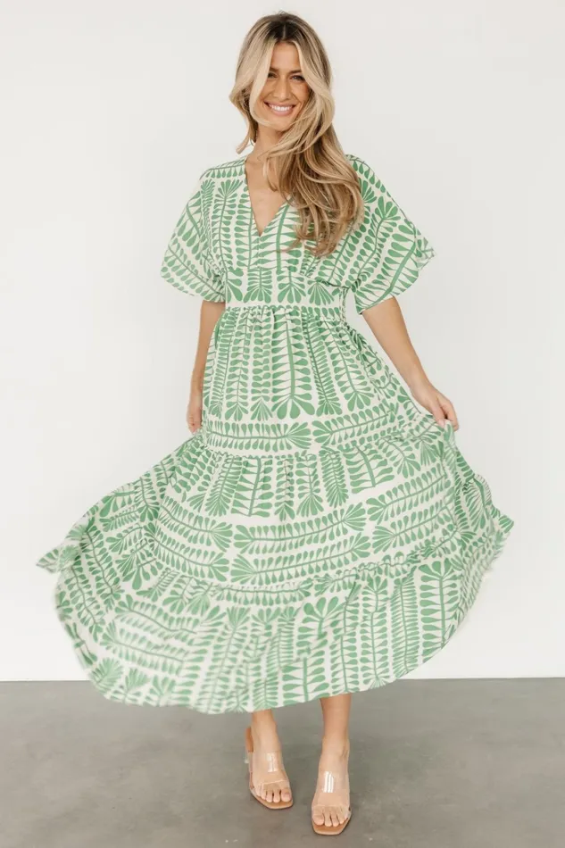 Austin Kimono Dress Green Print Women Baltic Born Bump Friendly