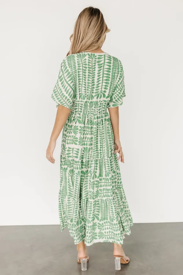 Austin Kimono Dress Green Print Women Baltic Born Bump Friendly