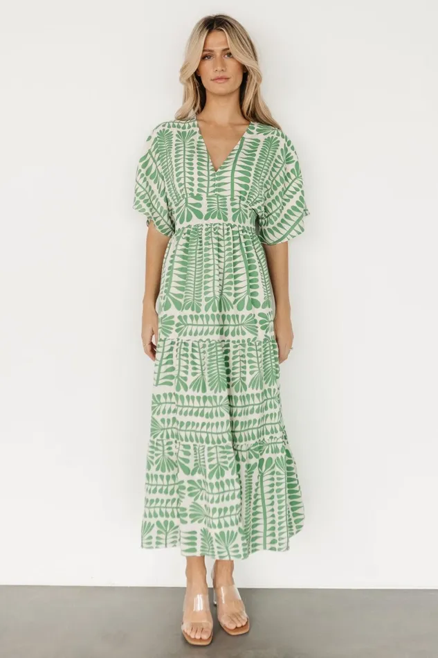 Austin Kimono Dress Green Print Women Baltic Born Bump Friendly