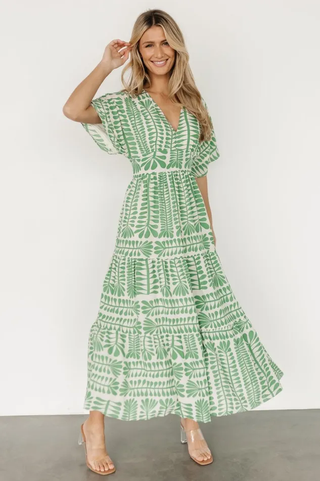 Austin Kimono Dress Green Print Women Baltic Born Bump Friendly