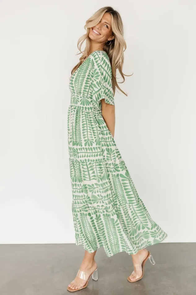 Austin Kimono Dress Green Print Women Baltic Born Bump Friendly