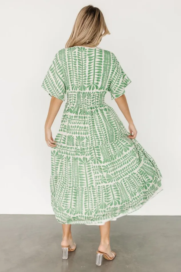 Austin Kimono Dress Green Print Women Baltic Born Bump Friendly