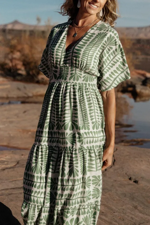 Austin Kimono Dress Green Print Women Baltic Born Bump Friendly