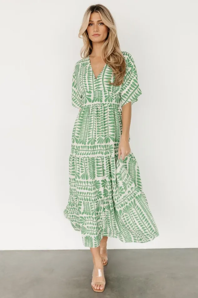 Austin Kimono Dress Green Print Women Baltic Born Bump Friendly