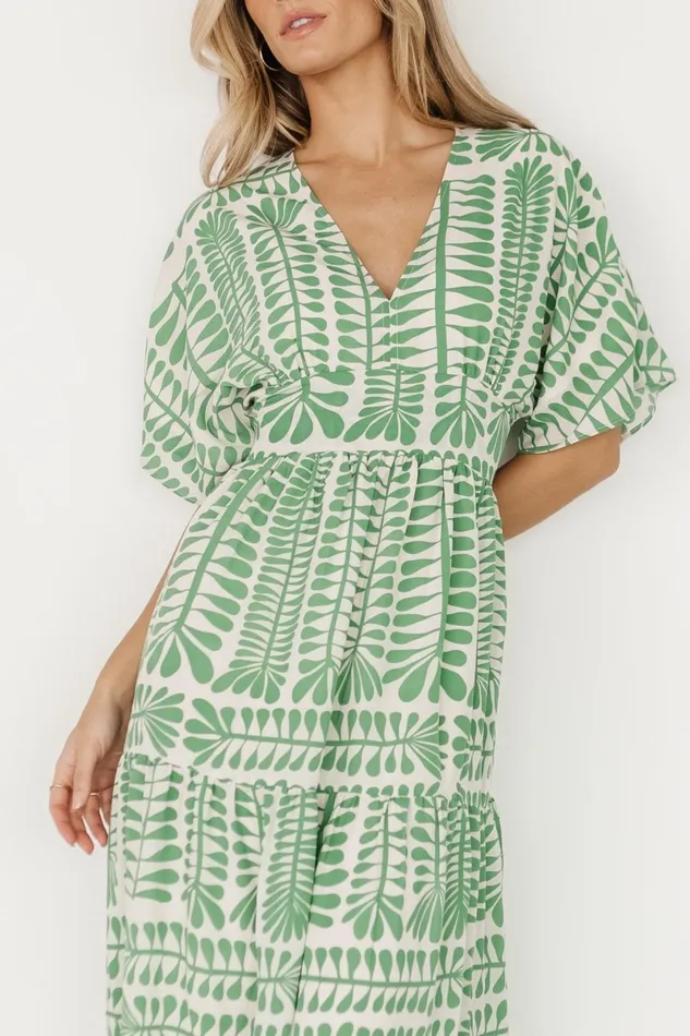 Austin Kimono Dress Green Print Women Baltic Born Bump Friendly