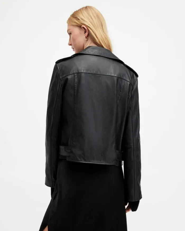 Balfern Belted Hem Leather Biker Jacket Blackgold Women AllSaints Jackets and Coats