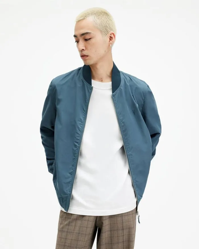 Bassett Ramskull Bomber Jacket Sur Blue Men AllSaints Jackets and Coats