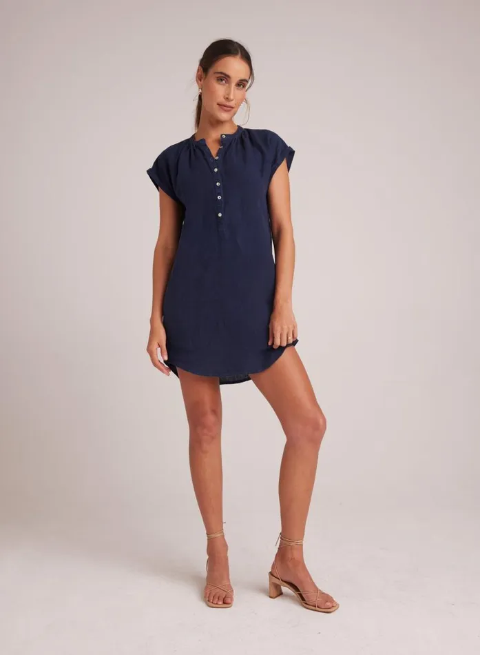 Bella Dahl Cap Sleeve Henley Dress 8211 Brazilian Navy Women Mini Dresses