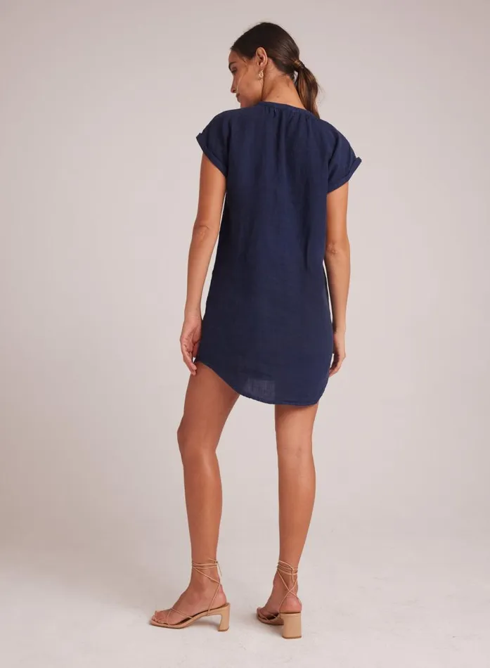 Bella Dahl Cap Sleeve Henley Dress 8211 Brazilian Navy Women Mini Dresses