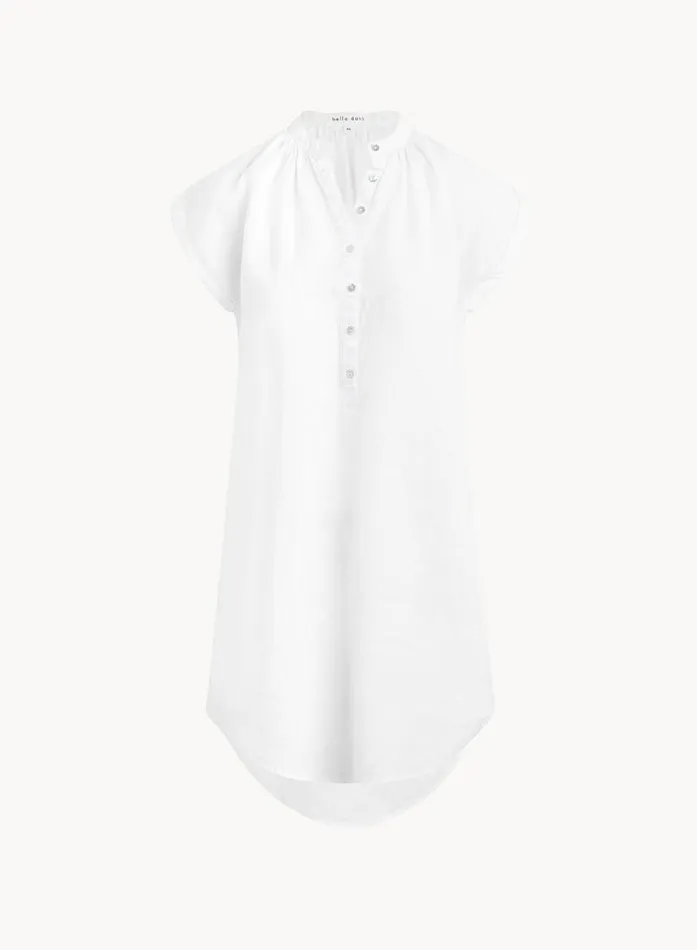 Bella Dahl Cap Sleeve Henley Dress 8211 White Women Mini Dresses