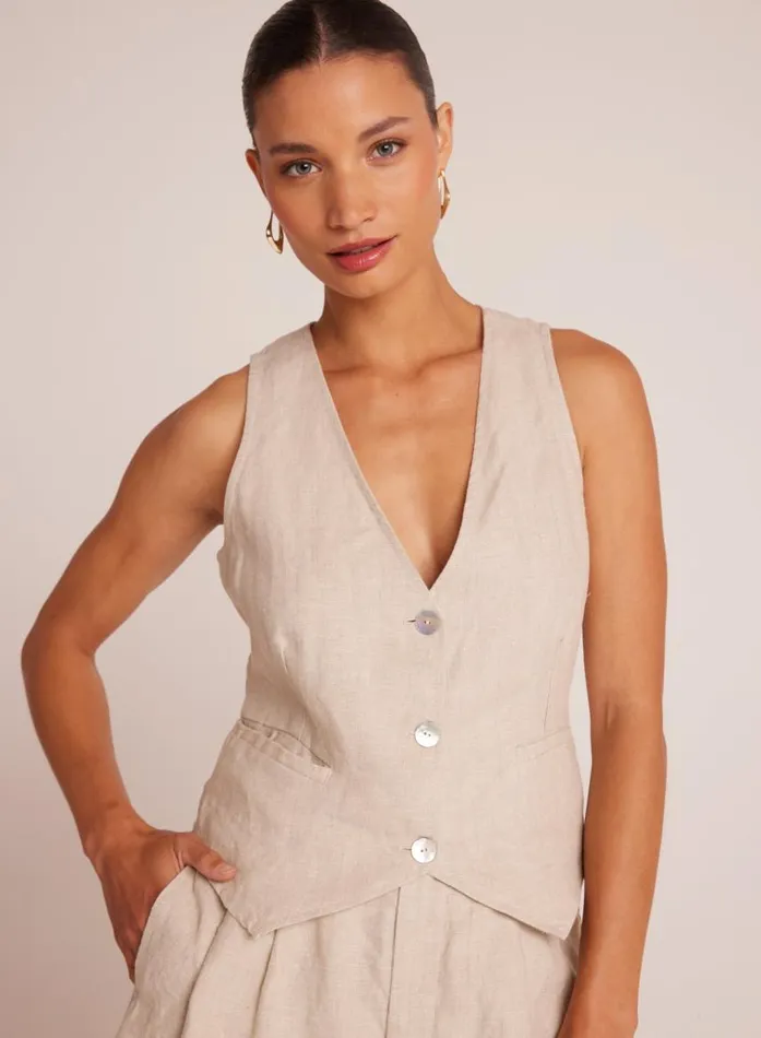 Bella Dahl Cinch Back Vest 8211 Linen Sand Women Sleeveless