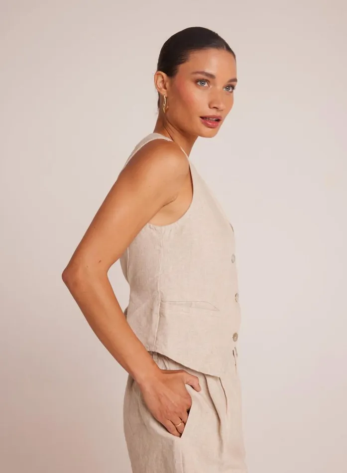 Bella Dahl Cinch Back Vest 8211 Linen Sand Women Sleeveless