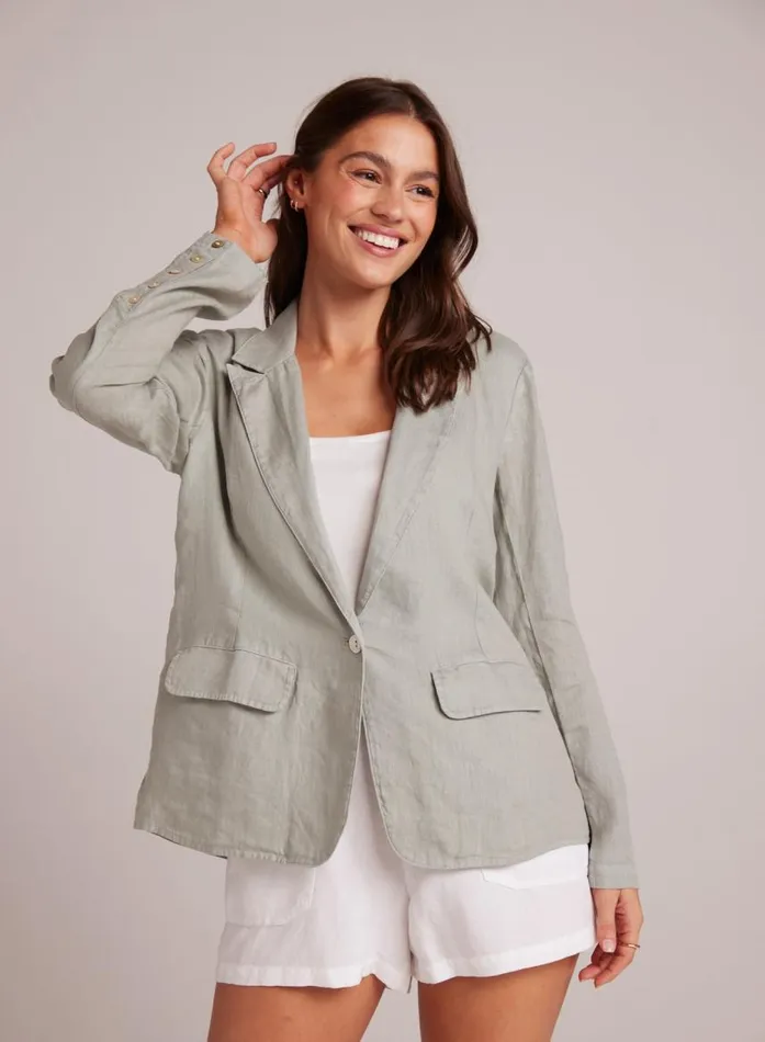 Bella Dahl Easy Linen Longline Blazer 8211 Oasis Green Women Sweaters and Jackets