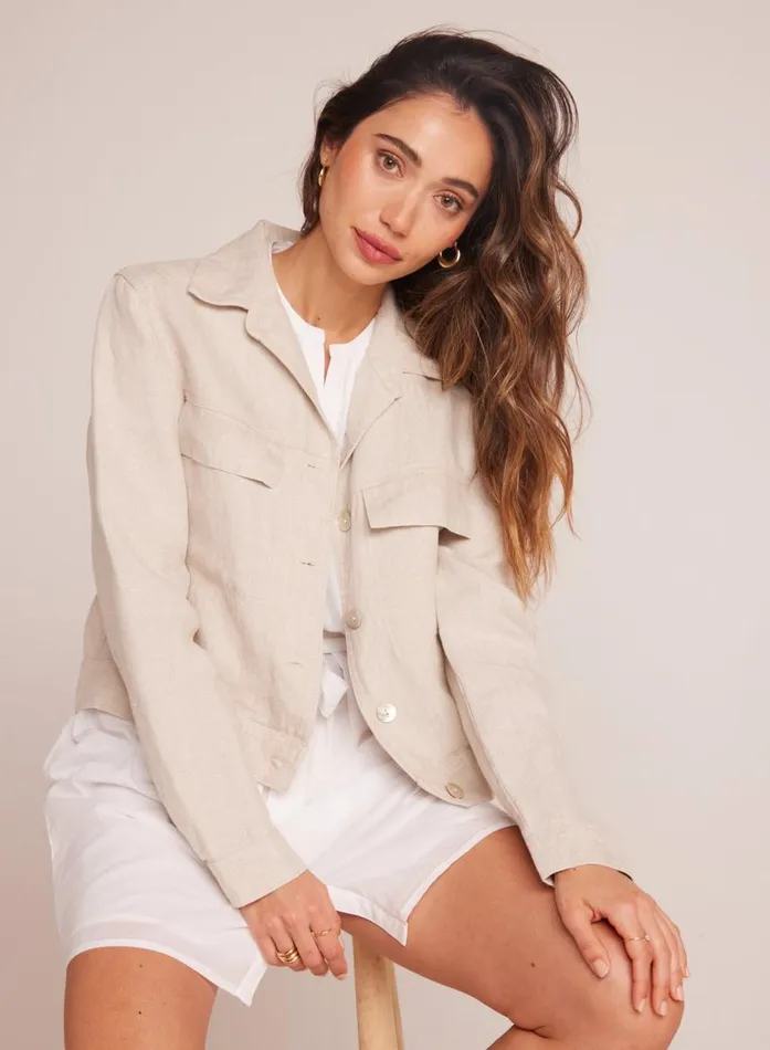 Bella Dahl Flap Pocket Shirt Jacket 8211 Linen Sand Women Sweaters and Jackets