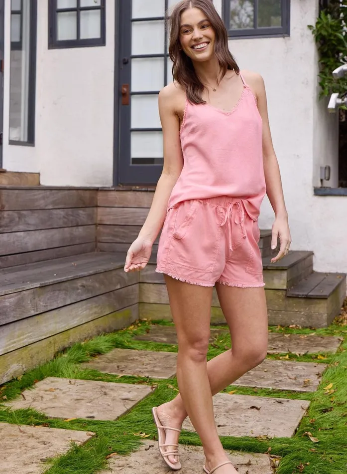 Bella Dahl Frayed Hem Pocket Short 8211 Blossom Pink Women Shorts