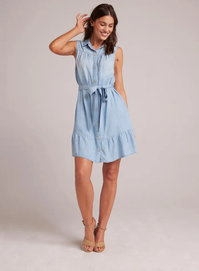 Bella Dahl Gathered Ruffle Shirt Dress 8211 Caribbean Wash Women Mini Dresses