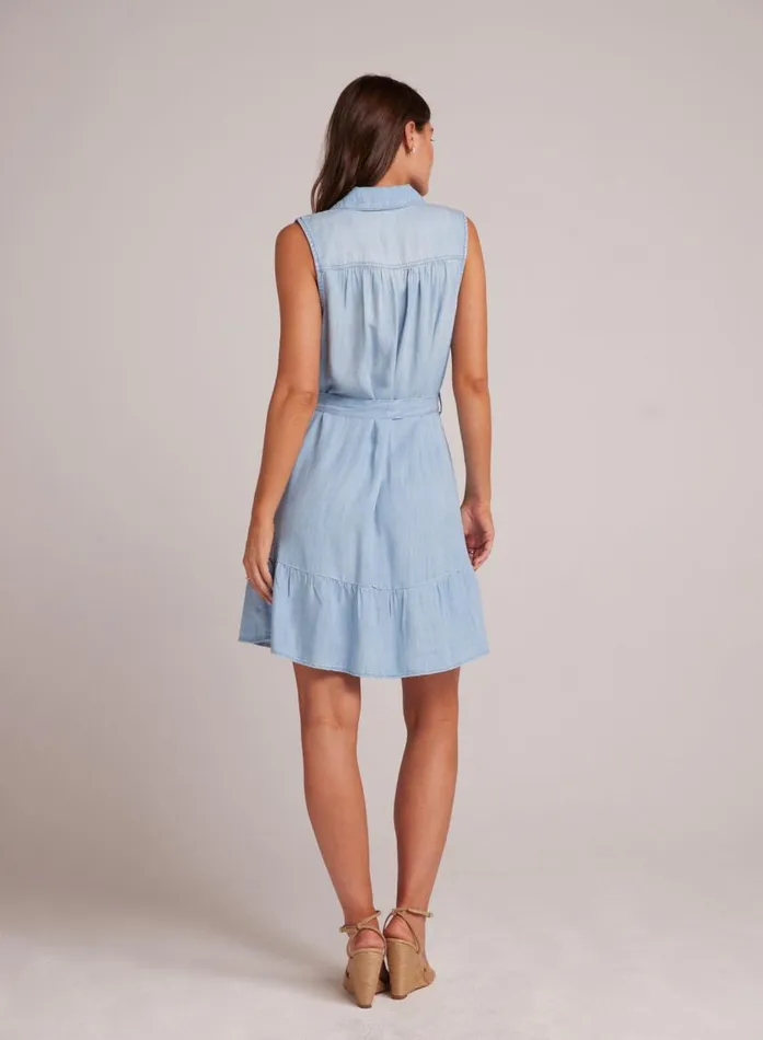 Bella Dahl Gathered Ruffle Shirt Dress 8211 Caribbean Wash Women Mini Dresses