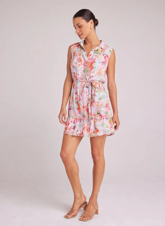 Bella Dahl Gathered Ruffle Shirt Dress 8211 Ipanema Floral Print Women Mini Dresses