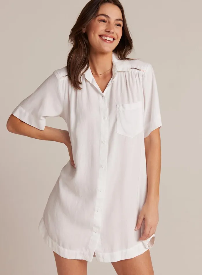 Bella Dahl Ladder Trim Shirt Dress 8211 White Women Mini Dresses
