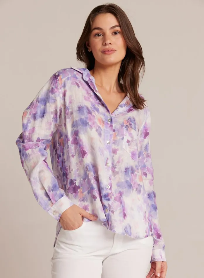 Bella Dahl Linen Pocket Button Down 8211 Iris Floral Print Women Long Sleeve