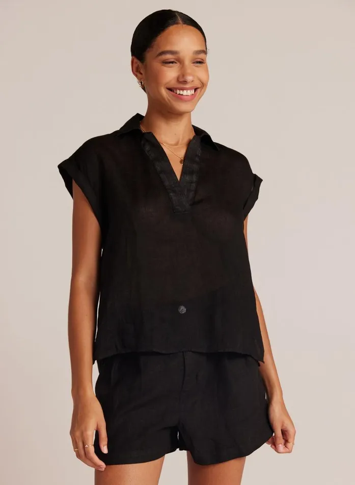Bella Dahl Linen Short Sleeve Pullover 8211 Black Women Short Sleeve