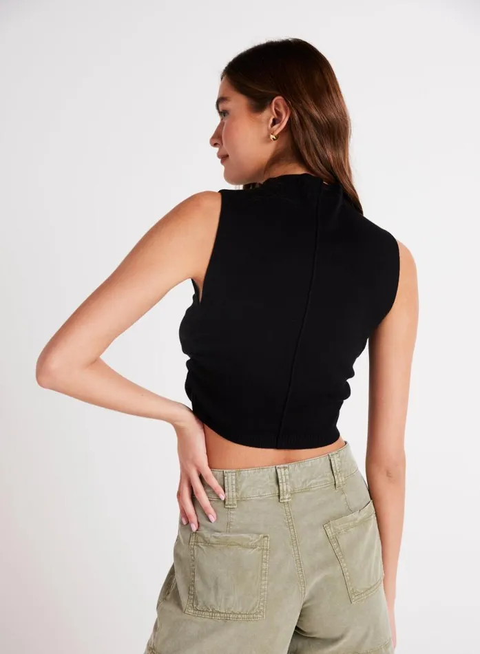 Bella Dahl Mock Neck Linen Jersey Top 8211 Black Women Sleeveless