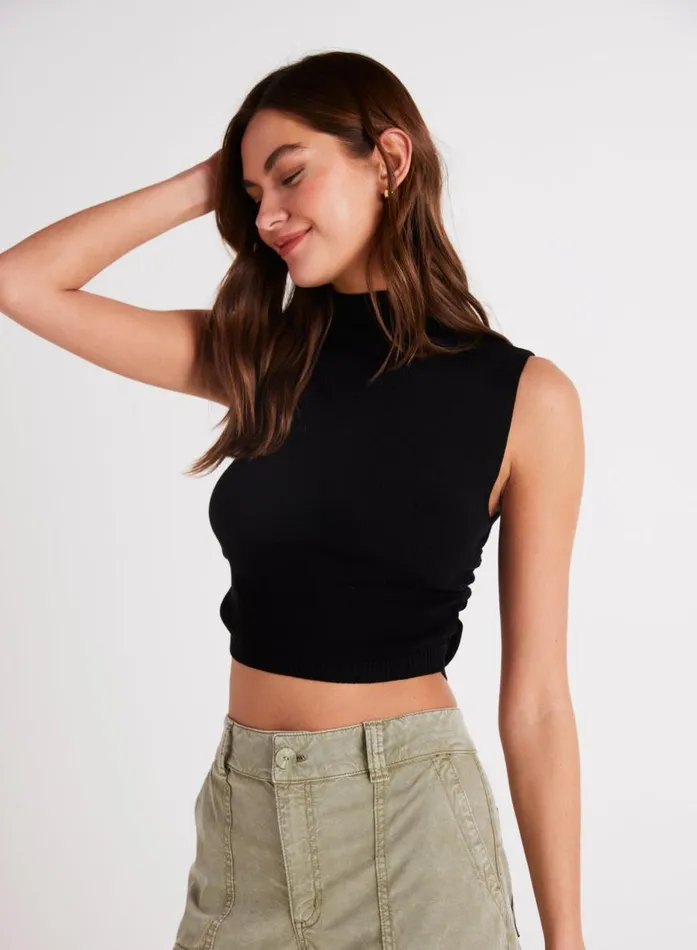 Bella Dahl Mock Neck Linen Jersey Top 8211 Black Women Sleeveless