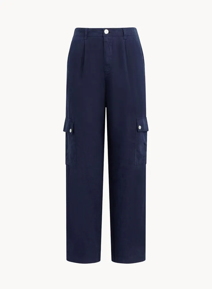 Bella Dahl Pleated Linen Cargo Trousers Brazilian Navy Women Pants