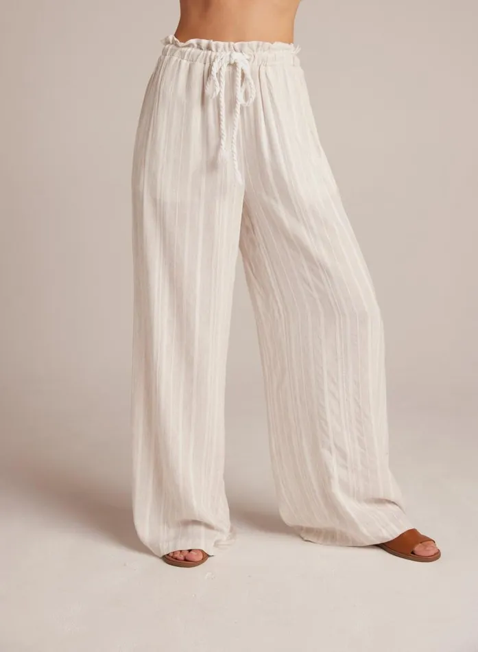 Bella Dahl Ruffle Waist Wide Leg 8211 White Sand Stripe Women Pants