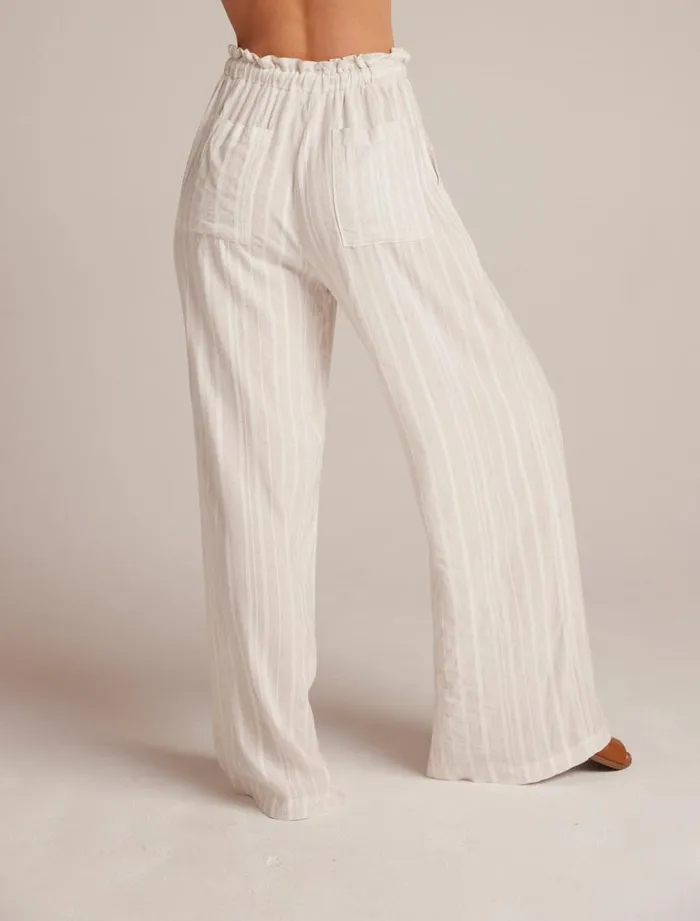 Bella Dahl Ruffle Waist Wide Leg 8211 White Sand Stripe Women Pants