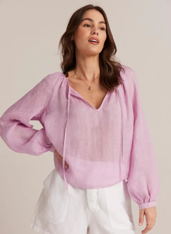Bella Dahl Shirred Linen Raglan Blouse 8211 Light Orchid Women Long Sleeve Bella Dahl Shirred Linen Raglan Blouse 8211 Light Orchid Women Long Sleeve