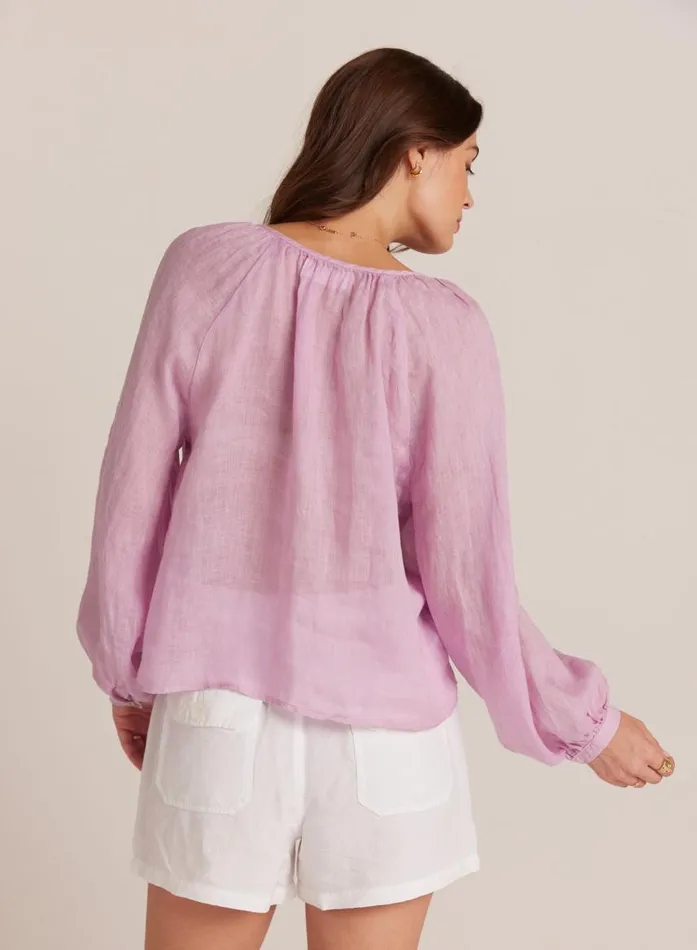 Bella Dahl Shirred Linen Raglan Blouse 8211 Light Orchid Women Long Sleeve Bella Dahl Shirred Linen Raglan Blouse 8211 Light Orchid Women Long Sleeve