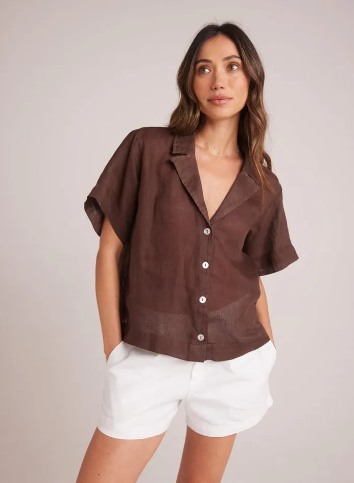 Bella Dahl Short Sleeve Flowy Button Down 8211 Cocoa Cabana Women Button Down