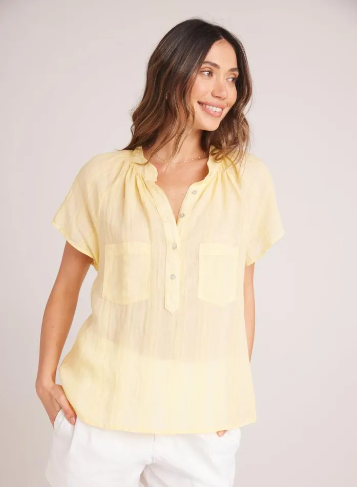 Bella Dahl Short Sleeve Pocket Pullover 8211 Citron Yellow Women Short Sleeve
