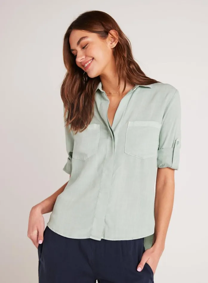 Bella Dahl Split Back Button Down 8211 Oasis Green Women Long Sleeve