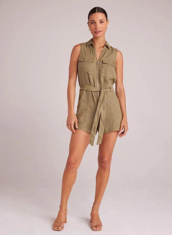 Bella Dahl Zip Front Romper 8211 French Olive Women Rompers and Jumpsuits