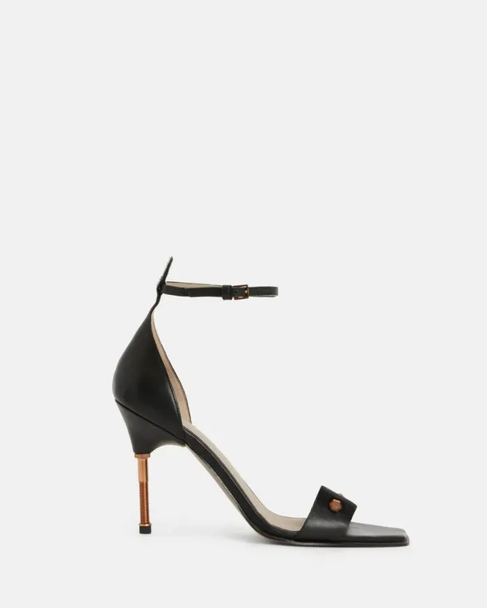 Betty Square Toe Leather Heeled Sandals Black Women AllSaints Shoes and Boots