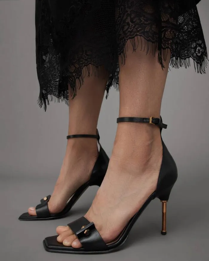 Betty Square Toe Leather Heeled Sandals Black Women AllSaints Shoes and Boots Betty Square Toe Leather Heeled Sandals Black Women AllSaints Shoes and Boots