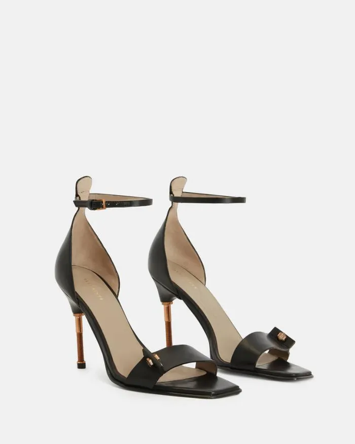 Betty Square Toe Leather Heeled Sandals Black Women AllSaints Shoes and Boots Betty Square Toe Leather Heeled Sandals Black Women AllSaints Shoes and Boots