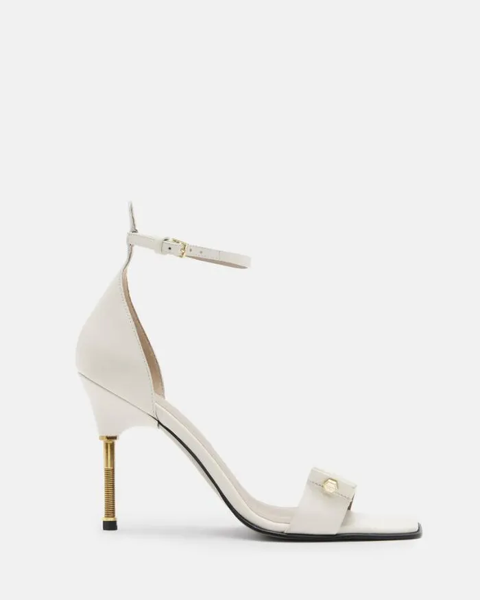 Betty Square Toe Leather Heeled Sandals Parchment White Women AllSaints Shoes and Boots