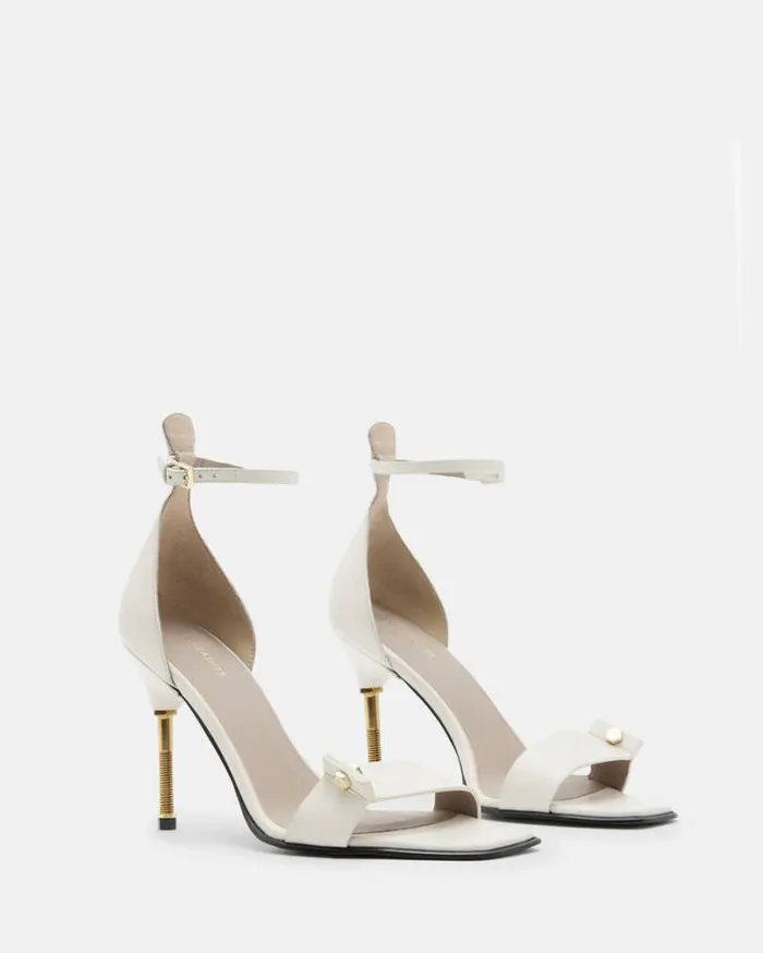 Betty Square Toe Leather Heeled Sandals Parchment White Women AllSaints Shoes and Boots Betty Square Toe Leather Heeled Sandals Parchment White Women AllSaints Shoes and Boots