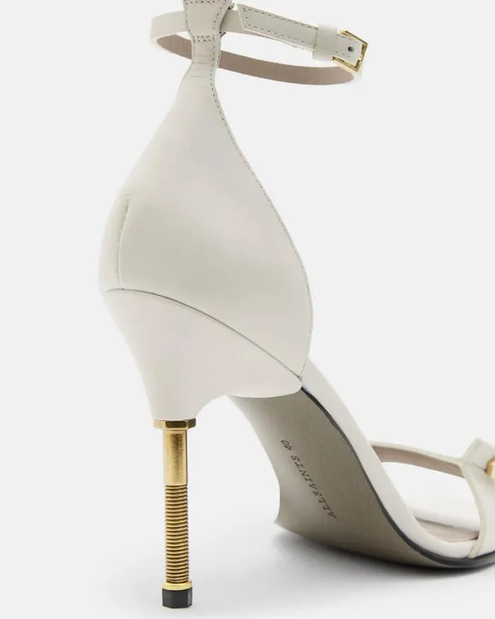 Betty Square Toe Leather Heeled Sandals Parchment White Women AllSaints Shoes and Boots Betty Square Toe Leather Heeled Sandals Parchment White Women AllSaints Shoes and Boots