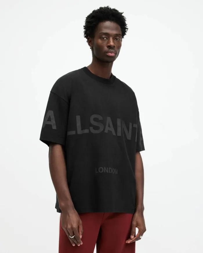 Biggy Oversized Logo Print TShirt Jet Black Men AllSaints TShirts