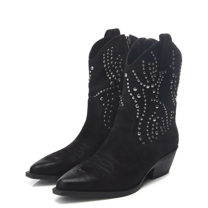 Black Boots Women Moda In Pelle Okes Black Alcantara