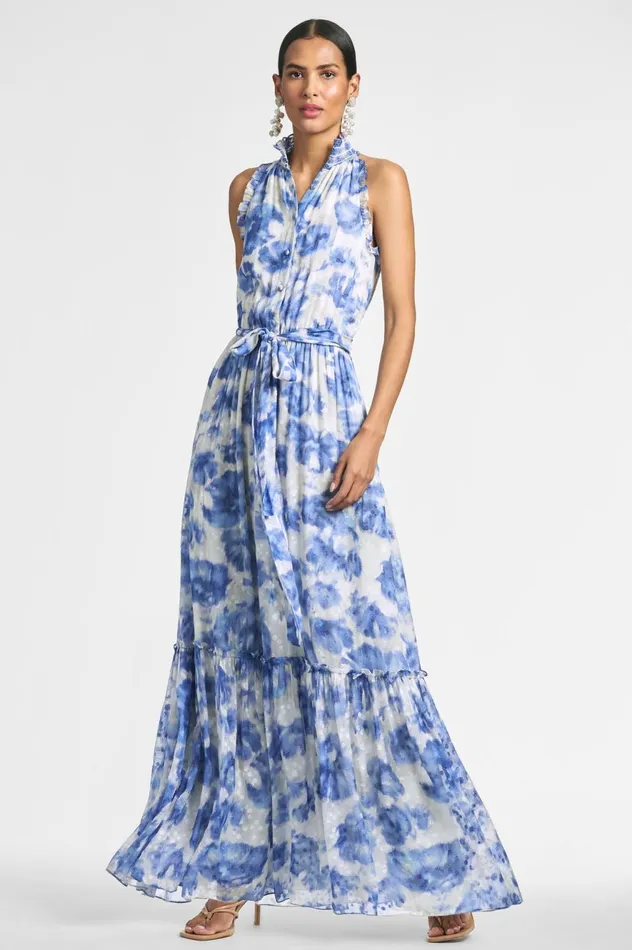 Blair Dress 8211 Azure Watercolor Floral Women Sachin and Babi Sleeveless